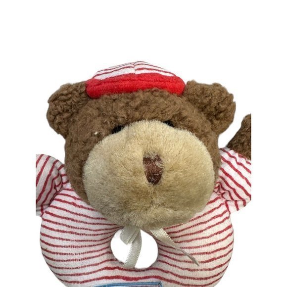 Carter’s Ring Rattle Teddy Bear Blue White Striped Baby Tether Toy Plush Soft - Picture 3 of 5